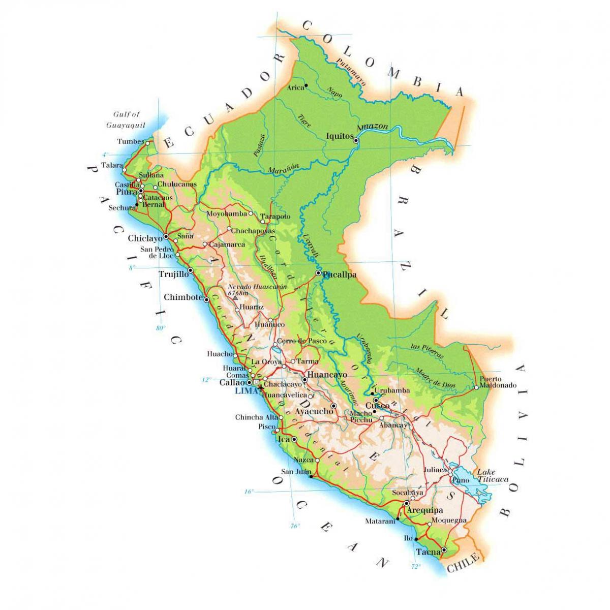 map of physical map of Peru