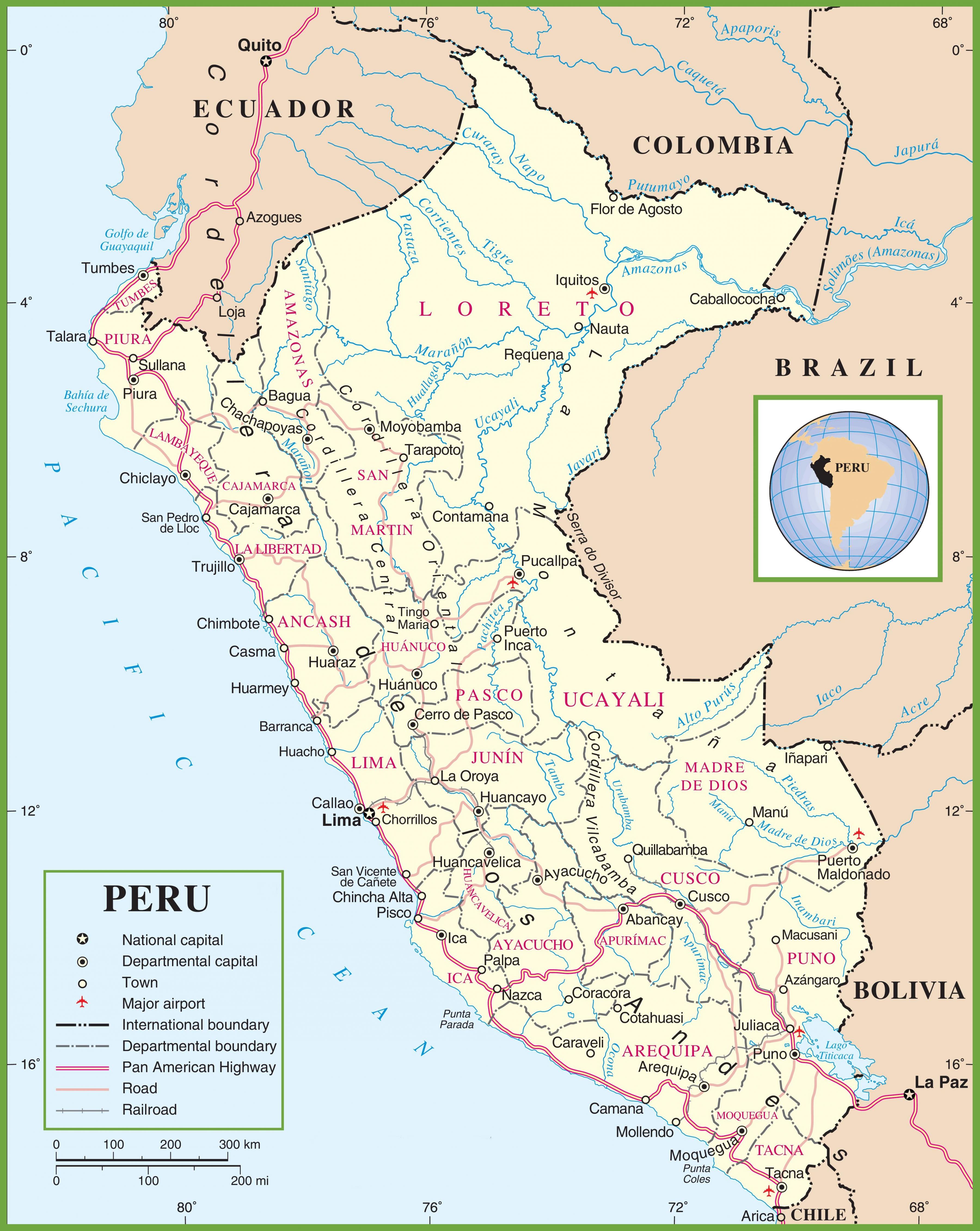 Political Map Of Peru Map Of Political Map Of Peru South America Americas 0536