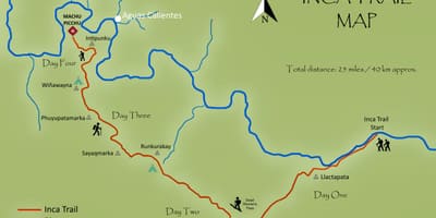 Map of inca trail Peru